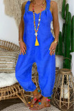 Casual Solid Backless Knotted V Neck Loose Jumpsuits