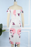 Sweet Elegant Floral Not Positioning Printed Patchwork Off the Shoulder A Line Dresses