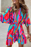 Work Elegant Geometric Patchwork V Neck Irregular Dress Dresses