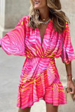 Work Elegant Geometric Patchwork V Neck Irregular Dress Dresses