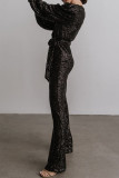 Casual Elegant Solid Sequins V Neck Regular Jumpsuits