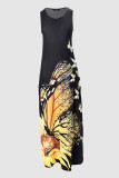 Casual Butterfly Print Patchwork O Neck Sleeveless Dress Dresses