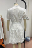 Sweet Elegant Solid Hollowed Out Frenulum Mandarin Collar Princess Dresses