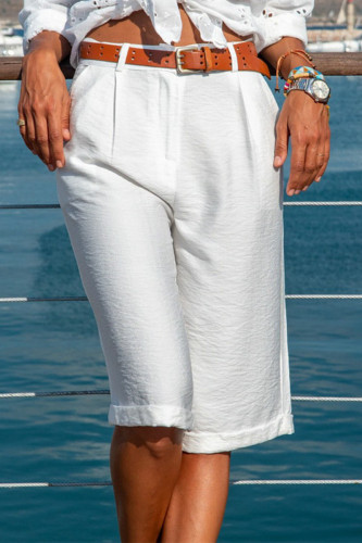 Casual Solid Pocket Without Belt Loose Straight Solid Color Bottoms