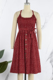 Sweet Elegant Polka Dot Buckle U Neck A Line Dresses