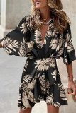 Work Elegant Geometric Patchwork V Neck Irregular Dress Dresses