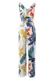 Casual Vacation Floral Patchwork V Neck Sleeveless Two Pieces