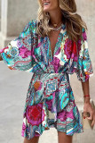 Work Elegant Geometric Patchwork V Neck Irregular Dress Dresses