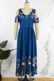 Casual Print Patchwork V Neck A Line Dresses