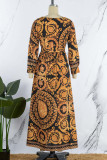 Bohemian Print Patchwork With Belt V Neck Printed Dress Dresses