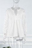 Sweet Work Elegant Solid Lace Patchwork V Neck Tops