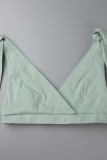 Sexy Solid Frenulum Slit V Neck Sleeveless Two Pieces