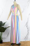 Sexy Elegant Print Hollowed Out Slit Oblique Collar A Line Dresses