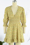 Sweet Elegant Floral Patchwork V Neck A Line Dresses