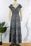 Bohemian College Print Fold V Neck A Line Dresses