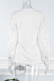 Sweet Work Elegant Solid Lace Patchwork V Neck Tops