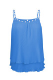 Sexy Vacation Solid Pearl Fold U Neck Tops