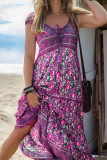 Bohemian College Vacation Print Patchwork V Neck Short Sleeve Dress Dresses