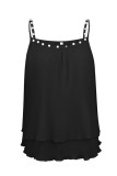 Sexy Vacation Solid Pearl Fold U Neck Tops