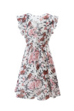 Sweet Elegant Print Flounce O Neck A Line Dresses