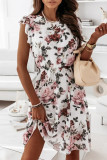 Sweet Elegant Print Flounce O Neck A Line Dresses