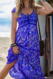 Bohemian College Vacation Print Patchwork V Neck Short Sleeve Dress Dresses