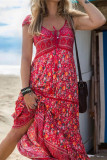 Bohemian College Vacation Print Patchwork V Neck Short Sleeve Dress Dresses