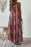 College Vacation Gradual Change Print Contrast V Neck Sling Dress Dresses