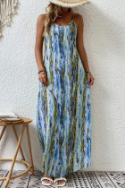 College Vacation Gradual Change Print Contrast V Neck Sling Dress Dresses