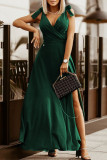 Celebrities Elegant Solid Slit V Neck Evening Dress Dresses
