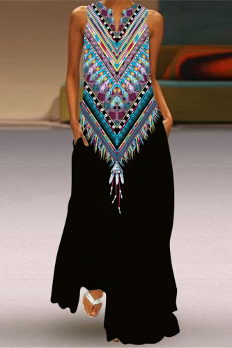 Casual Street Print Patchwork O Neck Vest Dress Dresses