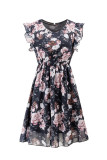 Sweet Elegant Print Flounce O Neck A Line Dresses