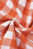 Sweet Vacation Plaid Backless Square Collar Beach Dress Short Sleeve Dress