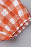 Sweet Vacation Plaid Backless Square Collar Beach Dress Short Sleeve Dress