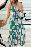 Sexy Vacation Print Patchwork V Neck Sling Dress Dresses