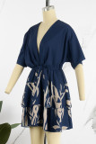 Sweet Elegant Floral Patchwork V Neck Pleated Dresses