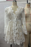 Casual Vacation Solid Lace Embroidered Swimwears Cover Up