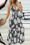 Sexy Vacation Print Patchwork V Neck Sling Dress Dresses