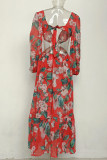 Sexy Vacation Floral Patchwork V Neck Beach Dress Dresses