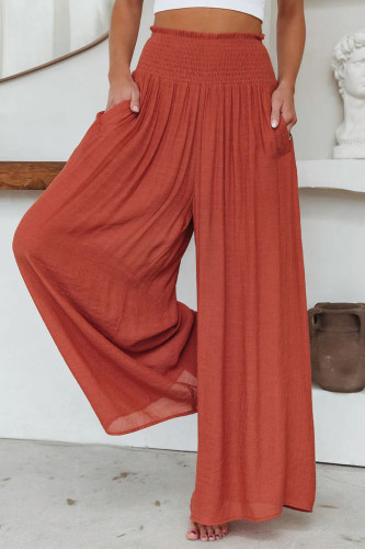 Casual Daily Solid Pocket Fold Loose High Waist Wide Leg Solid Color Bottoms