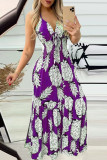 Sexy Vacation Print Patchwork V Neck Sling Dress Dresses
