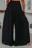 Casual Daily Solid Pocket Fold Loose High Waist Wide Leg Solid Color Bottoms