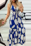 Sexy Vacation Print Patchwork V Neck Sling Dress Dresses