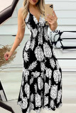 Sexy Vacation Print Patchwork V Neck Sling Dress Dresses