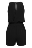 Casual Simplicity Solid Patchwork V Neck Loose Rompers