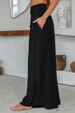 Casual Daily Solid Pocket Fold Loose High Waist Wide Leg Solid Color Bottoms