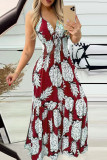 Sexy Vacation Print Patchwork V Neck Sling Dress Dresses