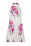 Casual Elegant Print Patchwork Halter Pleated Dresses