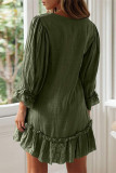 Casual Simplicity Solid Buckle Flounce V Neck Straight Dresses