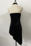 Sexy Simplicity Solid Backless Asymmetrical V Neck Irregular Dress Dresses